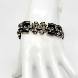 Heidi Daus Diamond Swarovski Crystal and Black Onyx  Art Deco Bracelet